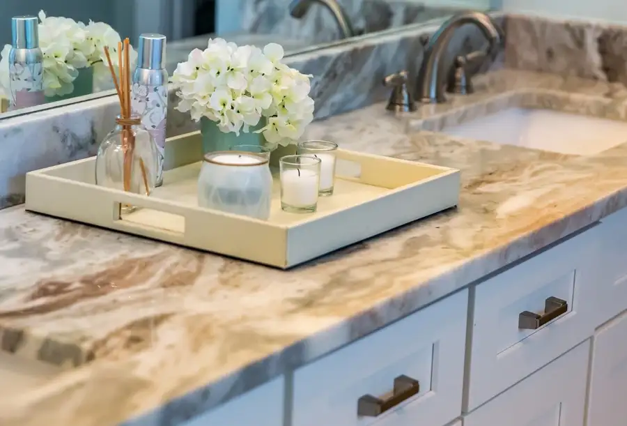 Cabinetland of Springfield, Inc. - remodeled bathroom with Quartz countertop - Springfield, IL