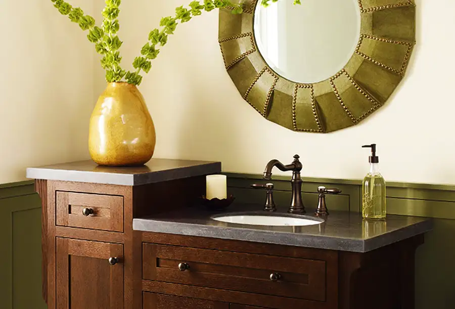 Cabinetland of Springfield, Inc. - remodeled bathroom, dark marble countertops - Springfield, IL